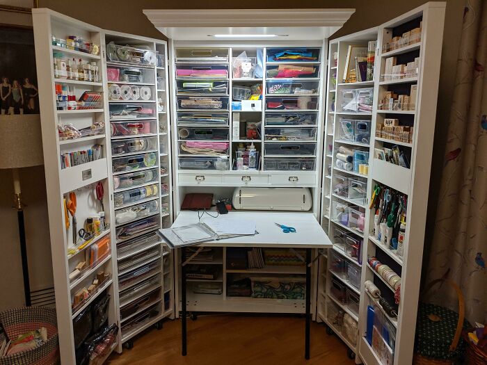 My Mom's Craft Cabinet And Workspace
