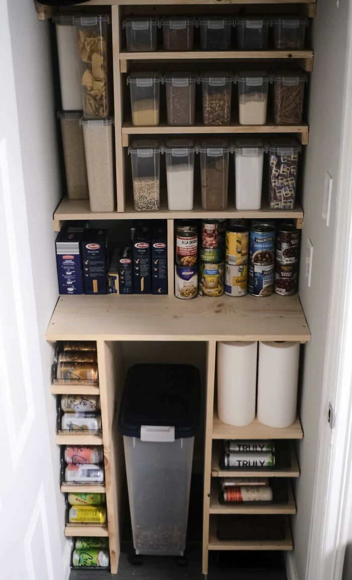 I Built Some Shelves This Weekend In My Previously Empty Pantry. This Was Only My Second Time Wood Working So I'm Pretty Happy With The Result Despite Some Missteps