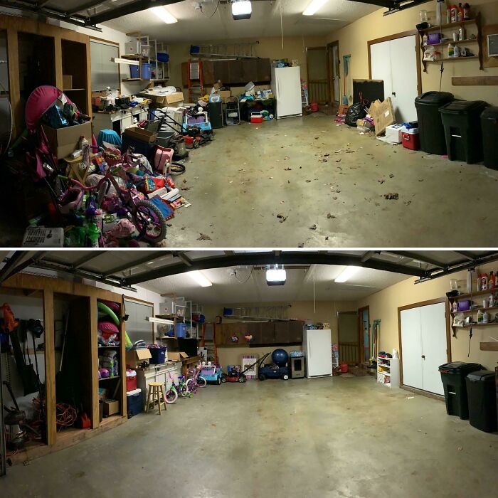 Mi esposa se fue de viaje de trabajo. Decidí sorprenderla limpiando el garaje. No es un trabajo de primera categoría, pero estoy contento con él. No puedo esperar a que mi esposa llegue a casa