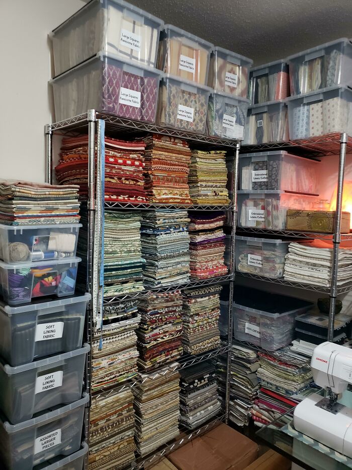 Finally Organized My Fabric Stash To A Usable State. Staring At This Wall Is Like Therapy