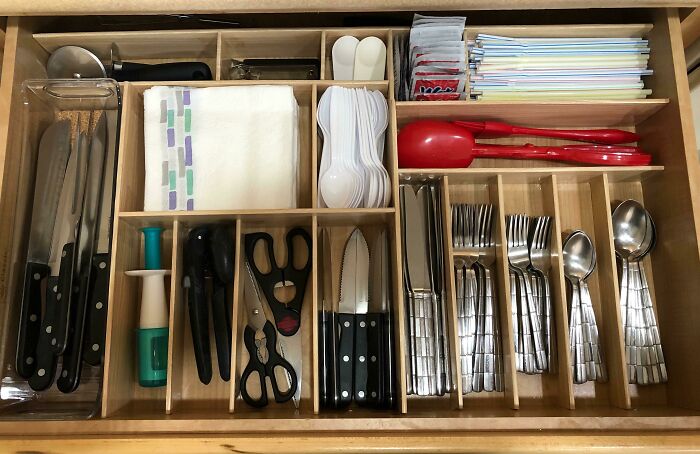 My Favorite Drawer Organizing Hack. I Made This Customized Drawer Organizer Using A Piece Of Foam Board From The Dollar Tree Store, Contact Paper I Found On Amazon, And Some Tape. Super Easy, Super Inexpensive, And Super Organized!