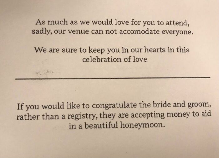 Sorry You Can’t Come To The Wedding, Send Us Money Anyway