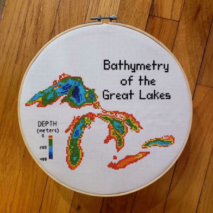 Hello! I Cross Stitch Earth Science Maps And Have Been Told They Belong Here. Great Lakes Bathymetry Is My Favorite So Far