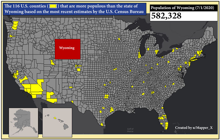 How Many U.S. Counties Have A Population Greater Than The State Of Wyoming?