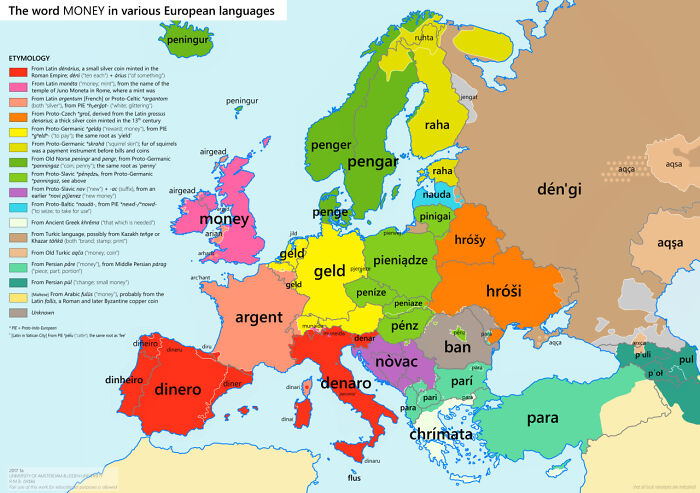 The Word Money In Various European Languages