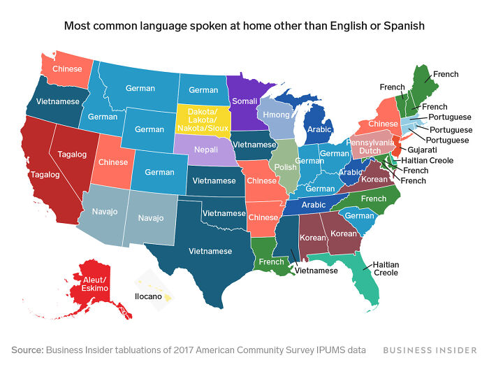 Most Spoken Languages In Each US State Other Than English Or Spanish