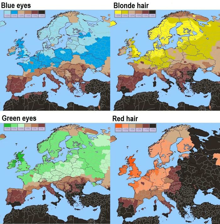 Blue/Green Eyes And Blond/Red Hair Across Europe