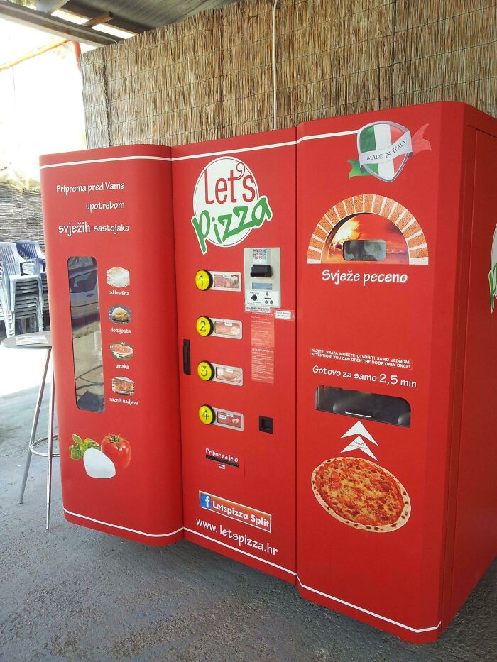 This Is A Pizza Vending Machine I Saw In Croatia. You Pick The Toppings And It Actually Bakes It For You Right There