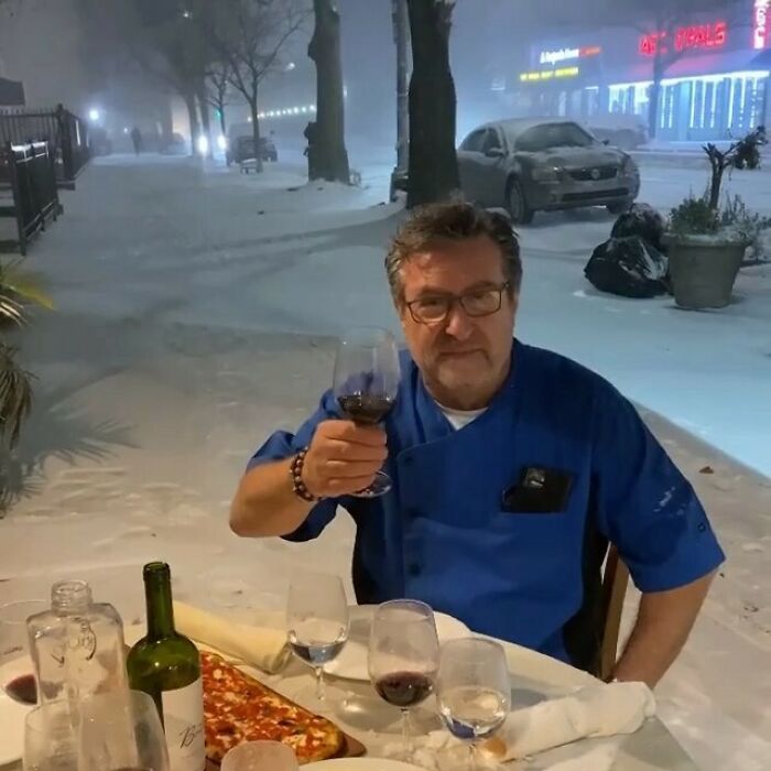 With Indoor And Street Dining Closed Last Night, Rocco, The Owner Of @trattoria_lincontro, Had Dinner With His Staff To Make The Best Of The Storm That Hit The Tri-State Area 