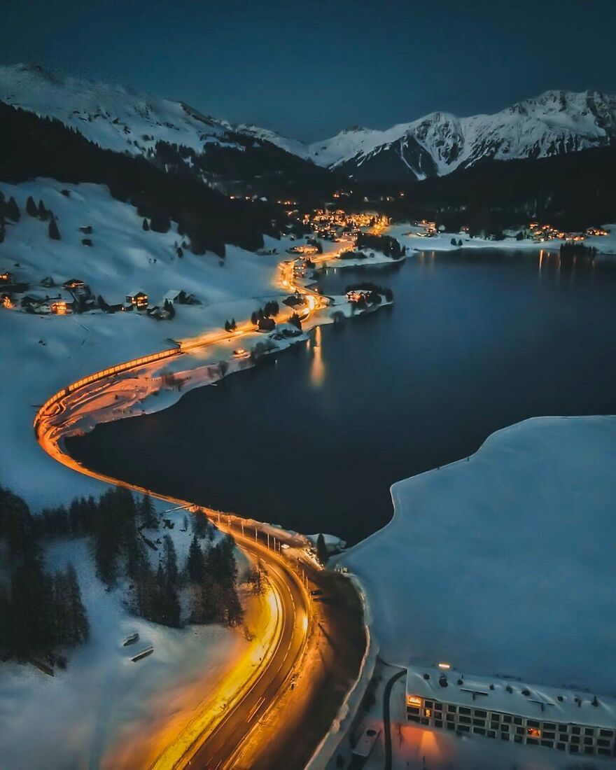 Lake Davos At Night In Switzerland
