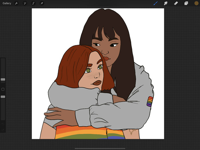 Lesbian Couple, Drawn On Procreate. I Used A Reference Picture, But I Can't Find It