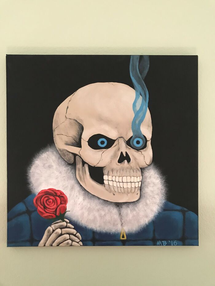 I Painted Sans From Undertale In Acrylic For My Daughter.