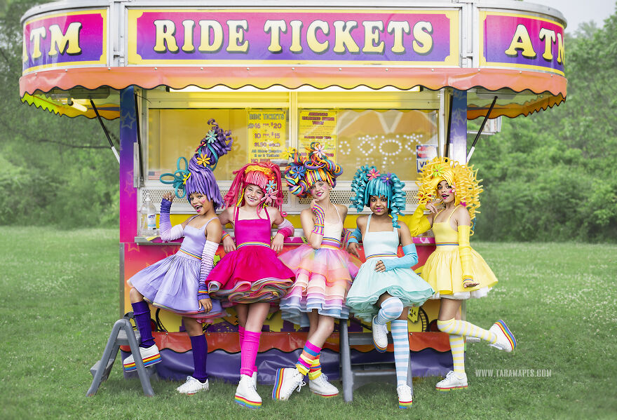 I Created Foam Wigs And Shot At An Empty Carnival To Create This Colorful Carnival Photoshoot