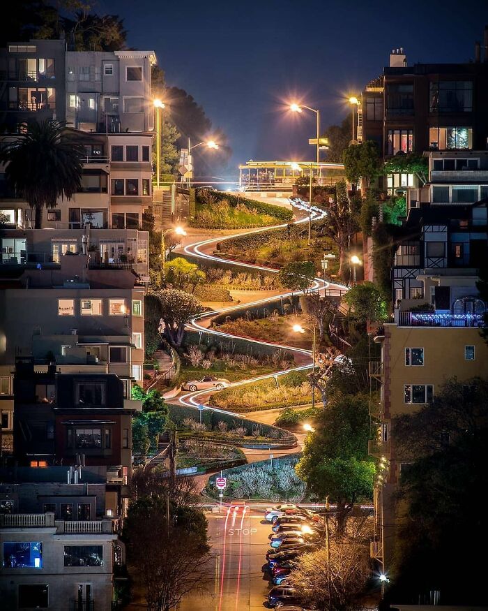 Beautiful Night View Of Lombard Street, San Francisco