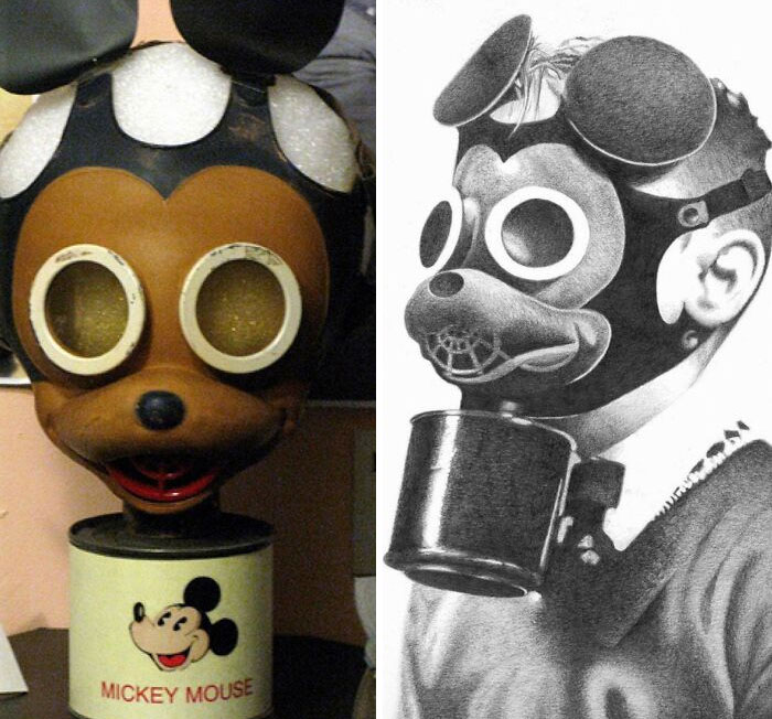 Diseño histórico espeluznante - Máscara de gas de Mickey Mouse de la Segunda Guerra Mundial