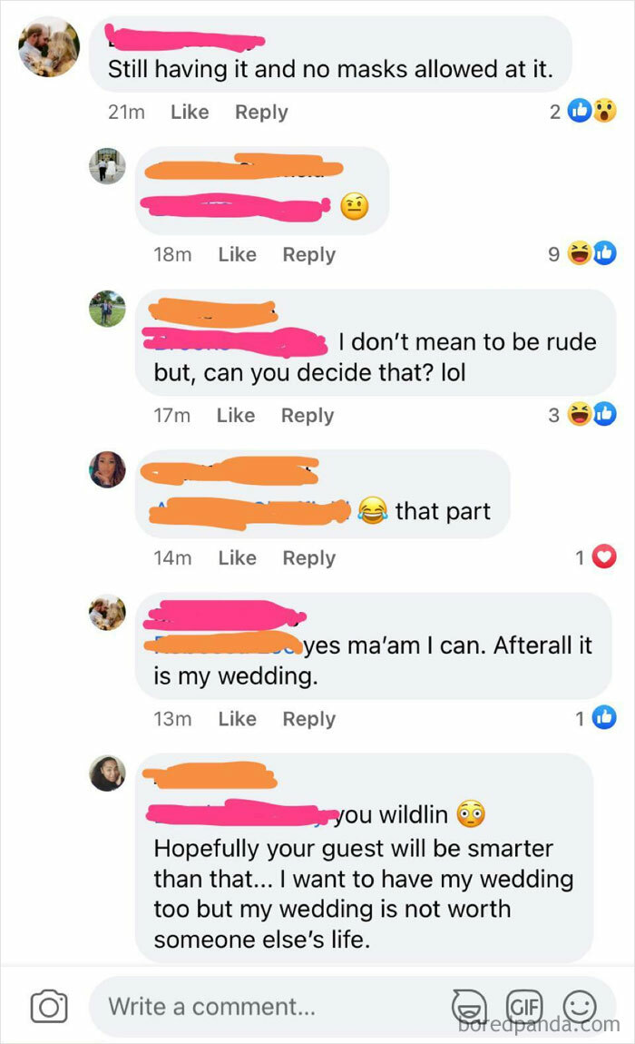 Bride Claims “No Masks Allowed” At Her Wedding