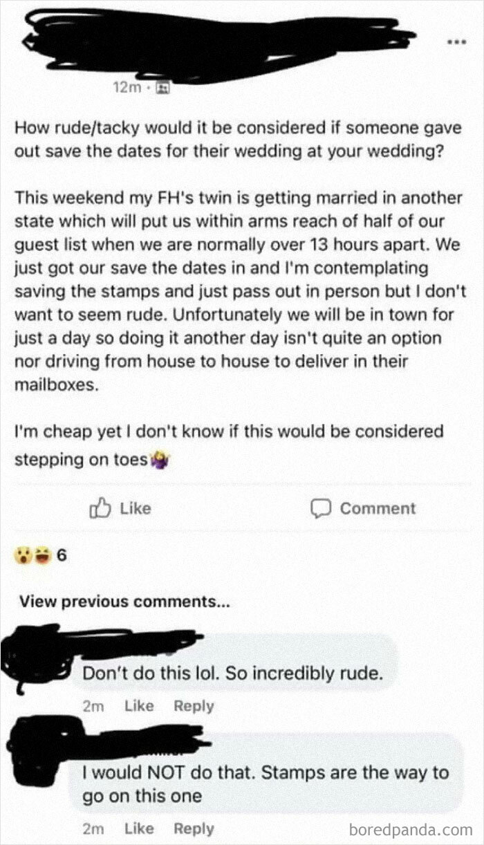 Sounds Like A Great Idea To Save A Few Cents! May Save Even More When The Twin And His New Bride Don’t Come To Your Wedding!