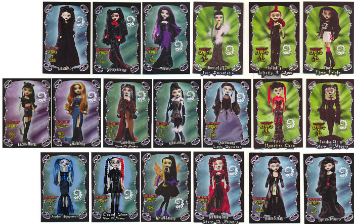 Bleeding Edge Goth Dolls. This Is A Scan Of The Cards From All The Ones I Have.