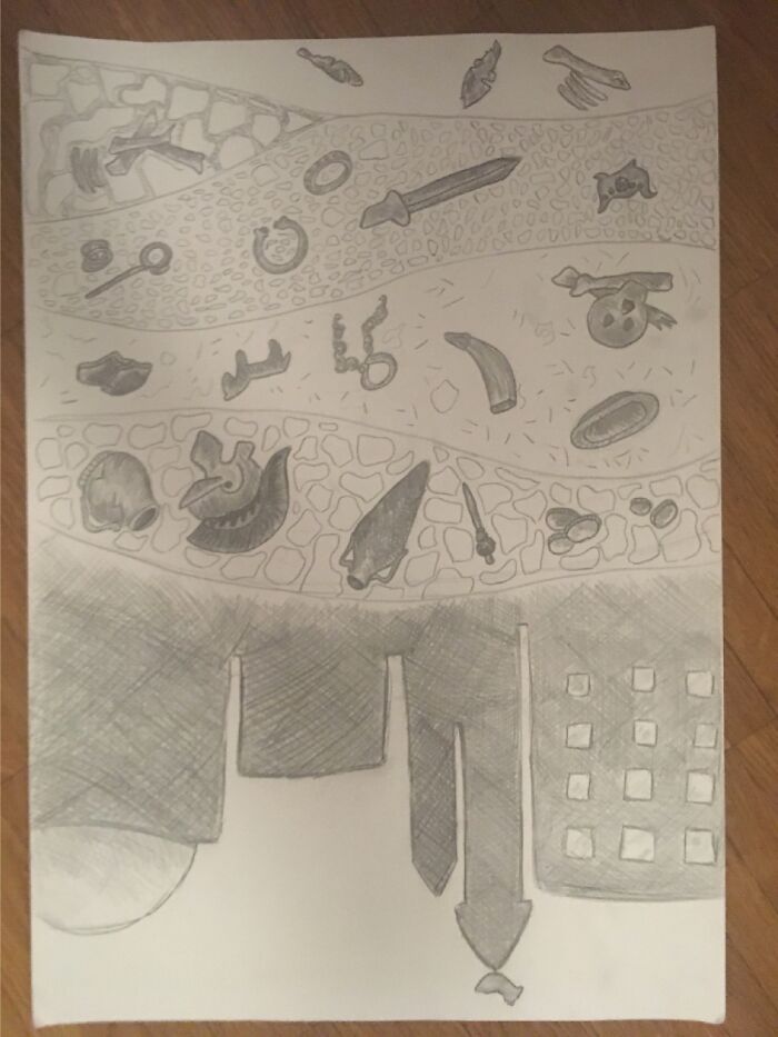 An Art Assignment From School. Sorry If It’s Upside Down, I Couldn’t Figure Out How To Flip It.