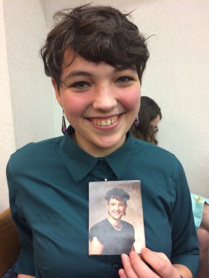This Is My 18 Yo Daughter Holding A Picture Of Me In My Senior Year. Copy+paste