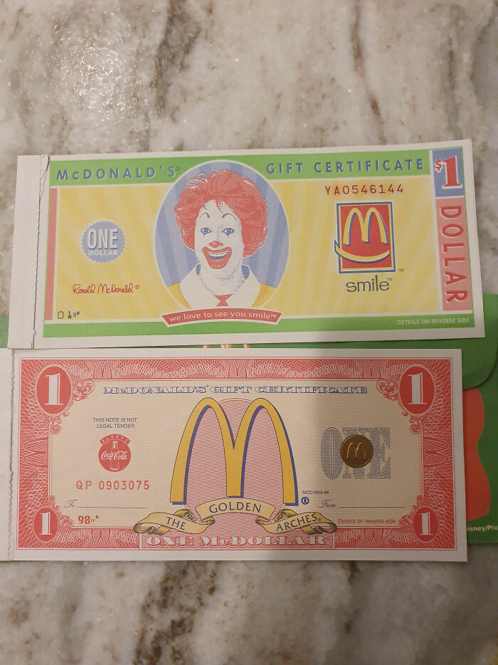 Found These Mcdonalds Gift Certificates From 2001 (Top) And 1998 (Bottom) While Cleaning My Room