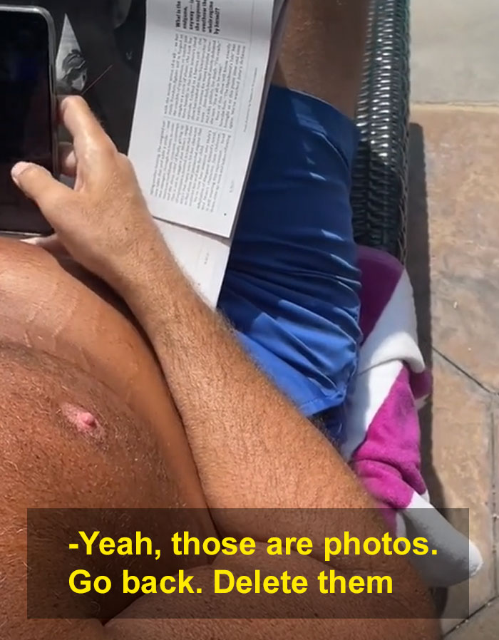 Woman Confronts A Creepy Guy Taking Photos Of Her And Her Friend At The Pool, Divides The Internet