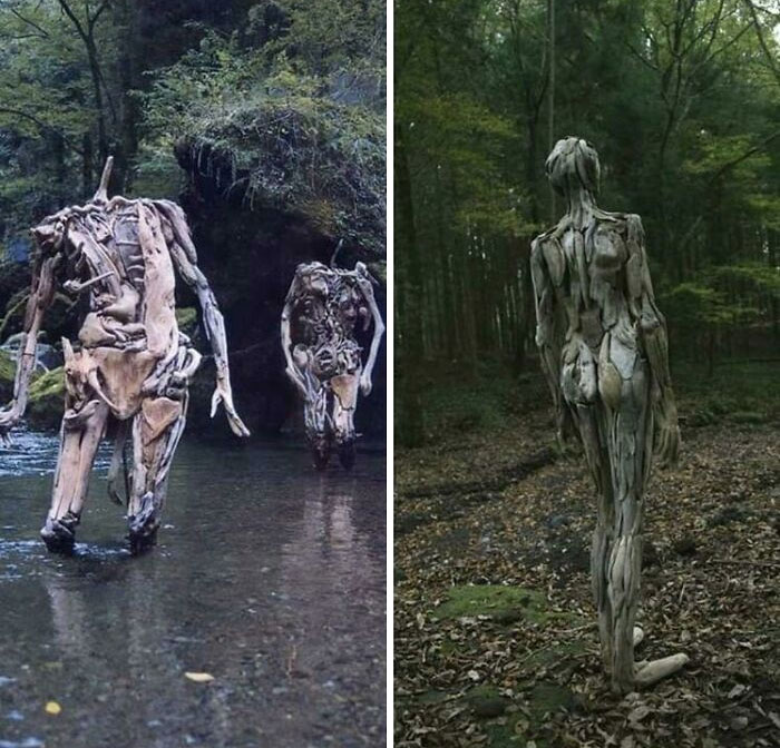 Driftwood Figures Roaming The Forest. By Japanese Artist, Nagato Iwasaki