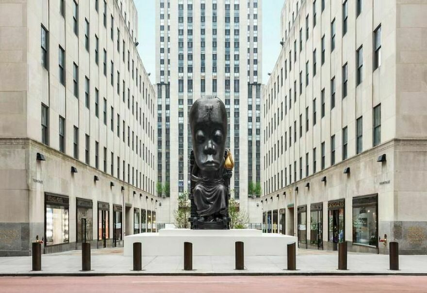 The Sculpture In New York City Called "The Oracle" A Bronze Sculpture Representing Greek Mythology.