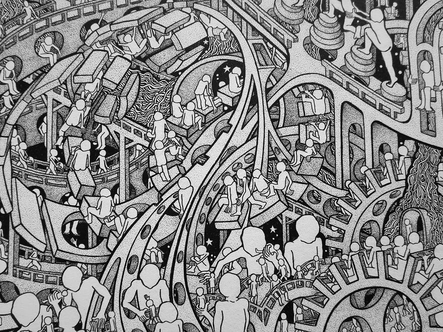 I Spent A 1000+ Hours On A Fineliner Drawing Called 'Recalibration'