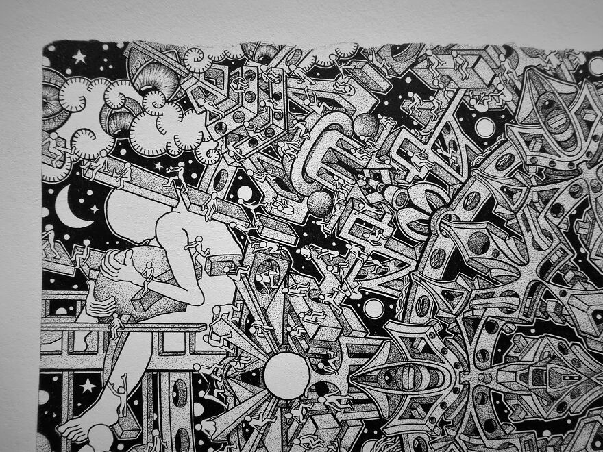 I Spent A 1000+ Hours On A Fineliner Drawing Called 'Recalibration'