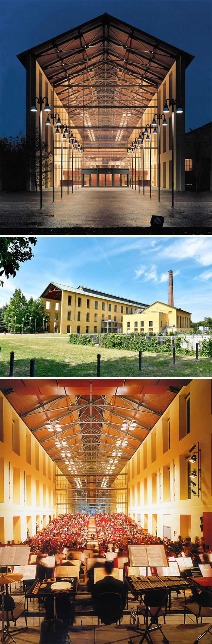 Auditorio Niccolò Paganini, Parma, Italia, una fábrica de azúcar abandonada convertida en sala de conciertos por Renzo Piano en 1996