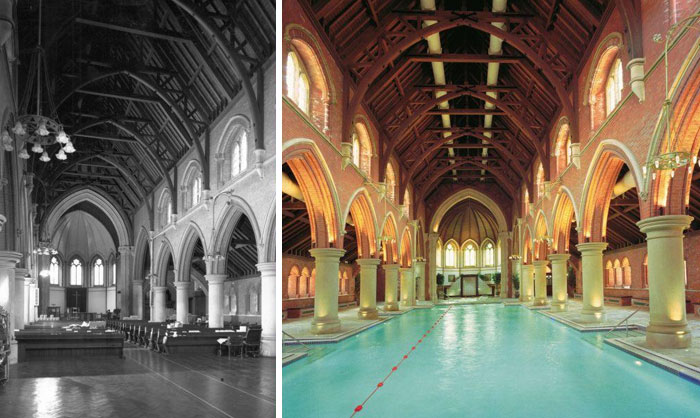 My Gym Used To Be Part Of An Asylum Complex. The Pool Used To Be A Church And The Confession Booths Are Now A Sauna