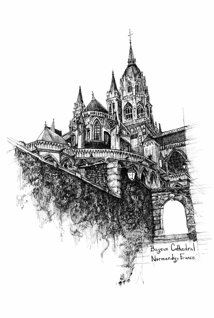 Bayeux Cathedral - Normandy, France. In Ink