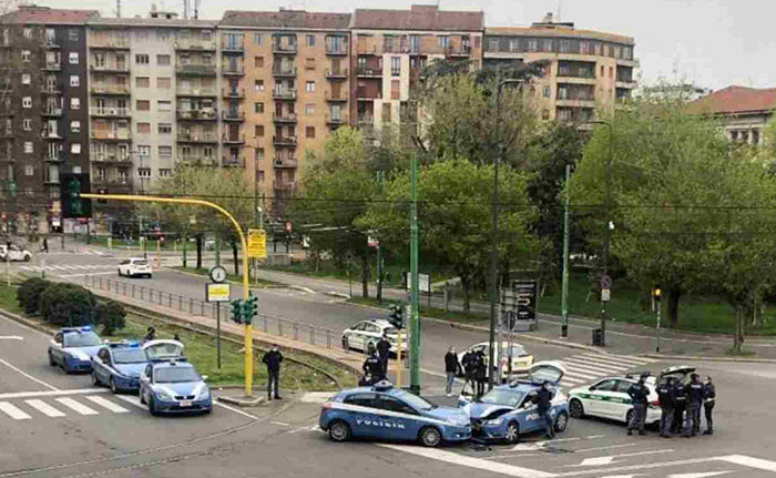 Two Police Cars Managed To Crash Into Each Other In The Currently Empty Streets Of Milan