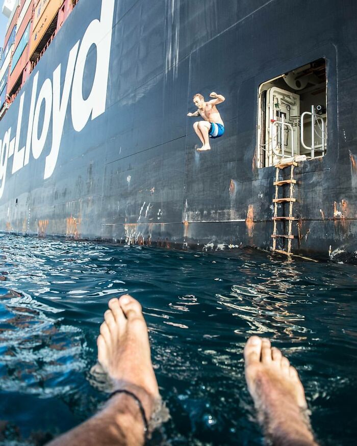 Swimming Off The Side Of A Container Ship Seems Like A Big Nope. Found This On Instagram A Few Days Ago