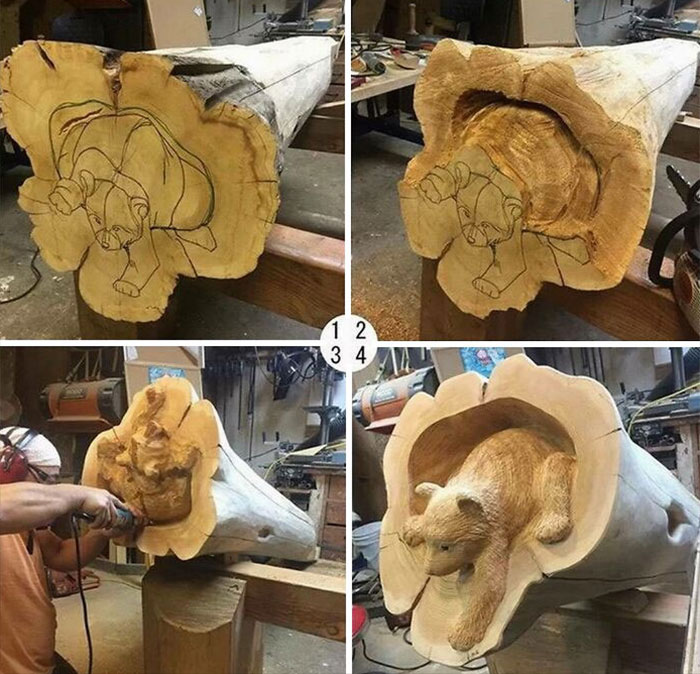 Carving A Tree Into A Bear