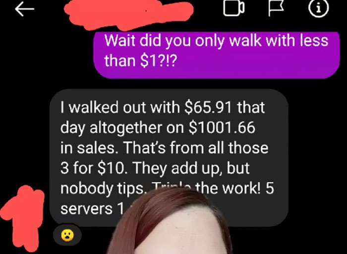 Waitress Exposes The Exploitation Of Waiters After Her $61 Tip Gets "Redistributed" And She's Left With $1