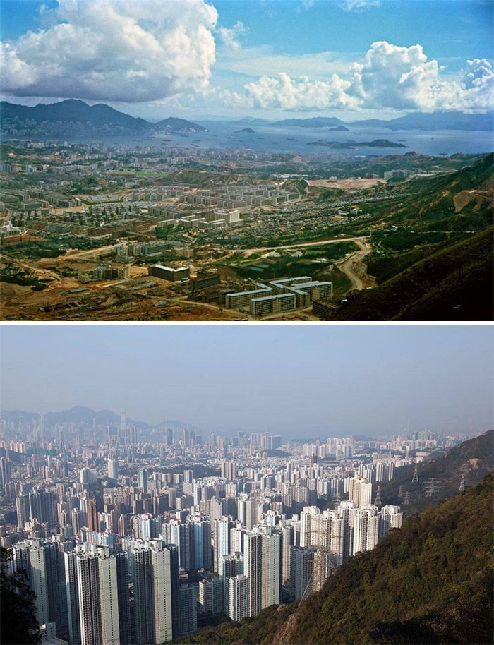 Península de Kowloon, Hong Kong. Comparación de 1964 - 2016.