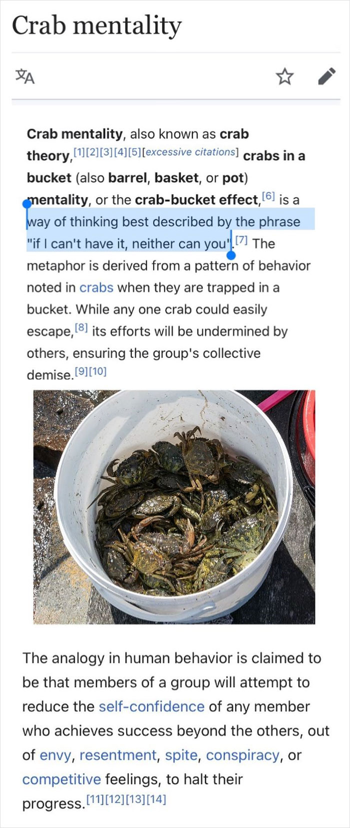 Just Like Crabs In A Bucket Block The Escape Attempts Of Other Crabs, People In A Group May Attempt To Sabotage The The Most Talented Group Member Out Of Envy And Spite