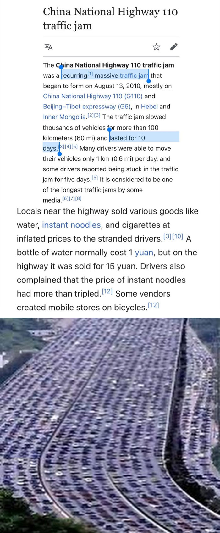 The Week-Long Traffic Jam In China Which LED To Locals Charging Stranded Drivers Astronomical Prices For Water And Food