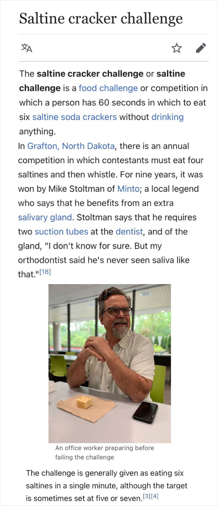 Love The Part About Local Legend Mike Who Won A Competition Nine Years In A Row Due To His Ability To Produce Collosal Amounts Of Saliva (He Reports That He Requires Two Suction Cups At The Dentist)