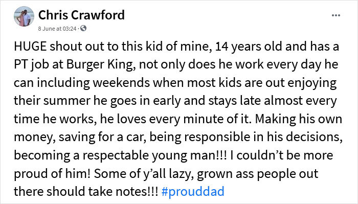 Dad Brags That His 14-Year-Old-Son Works “Every Day He Can” At Burger King, Leading To A Fierce Debate Online