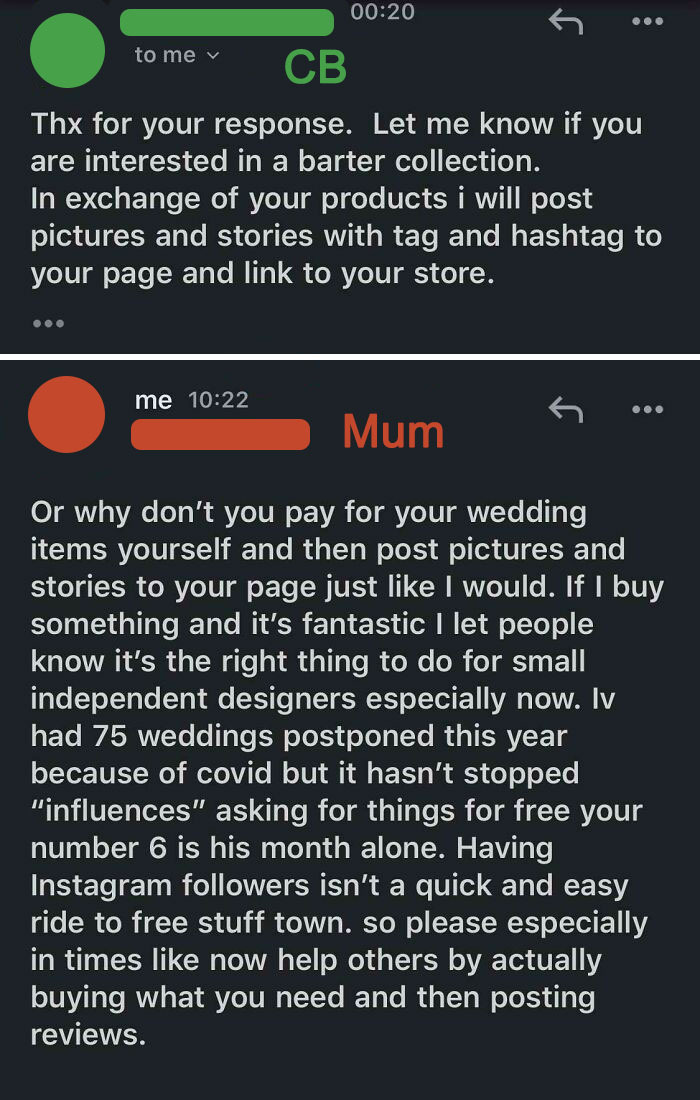 My Mum Is An Artificial Florist And Had An ‘Influencer’ With 70k Followers Ask For Free Wedding Flowers For Exposure