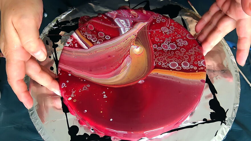 Red Planet ~ Flip Cup Acrylic Pour Painting ~ Fluid Art Technique ~ Cells With Pearl White Red Planet ~ Flip Cup Acrylic Pour Painting ~ Fluid Art Technique ~ Cells With Pearl White