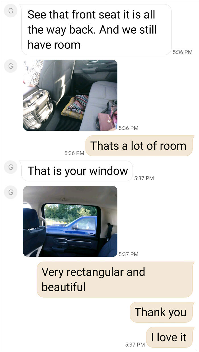 My Grandparents Got A New Car And Was Excited To Tell Me, I Travel A Lot With Them So They Were Showing Me The Back Seat