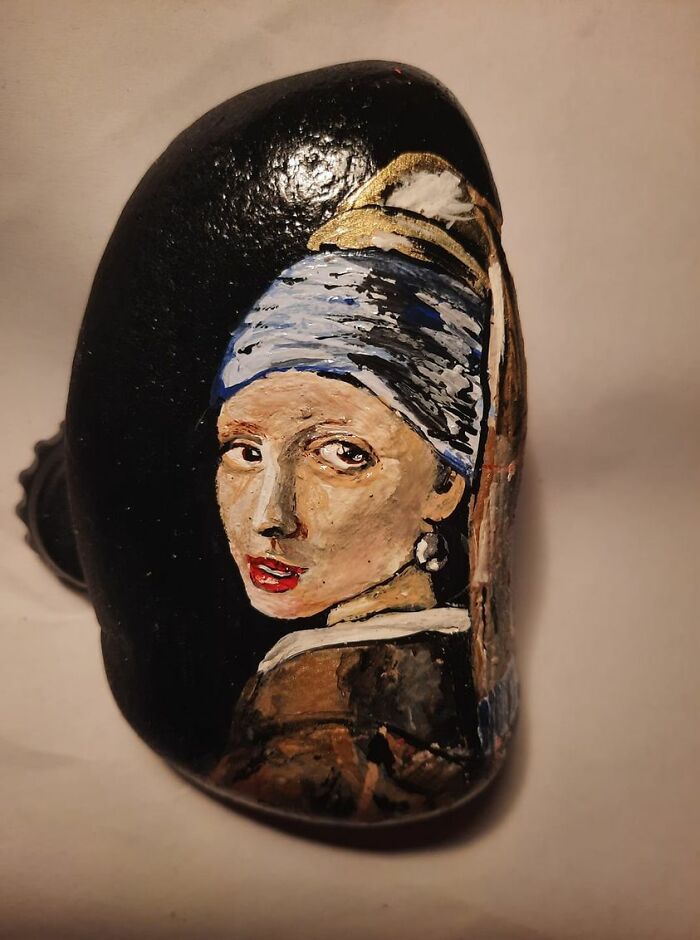 My Own Interpretation Of Girl With A Pearl Earring On A Little Stone, I'm So Proud Of It, An Incredible Feeling That My Hands Have Created This Piece Of Art.