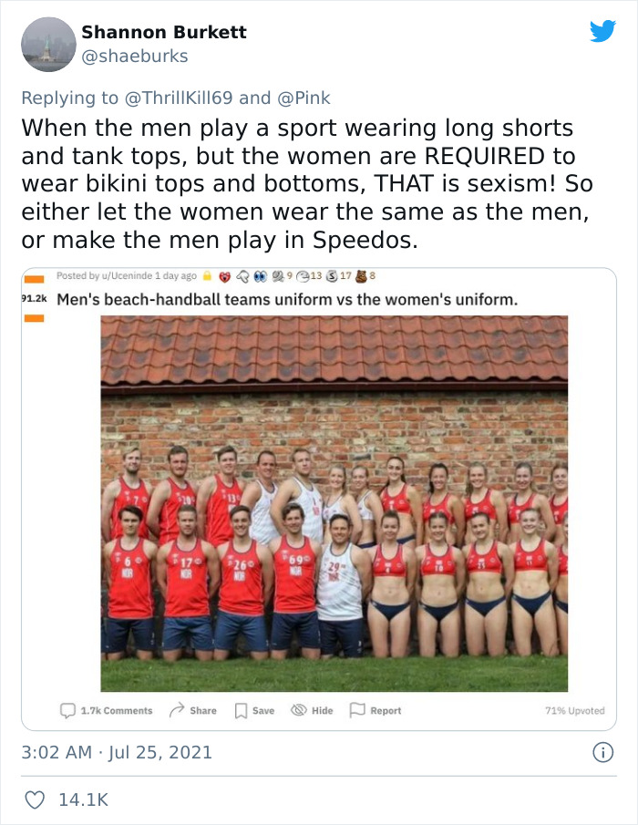Pink Offers To Pay ‘Sexist' Fine For Women's Handball Team Who Wore Shorts To A Game Instead Of Bikini Bottoms