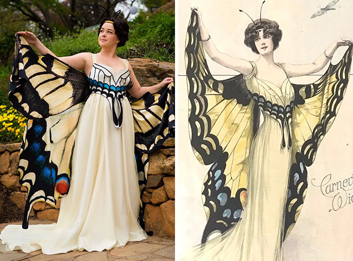 ¡Recreé un vestido de mariposa de una ilustración de principios del 1900!