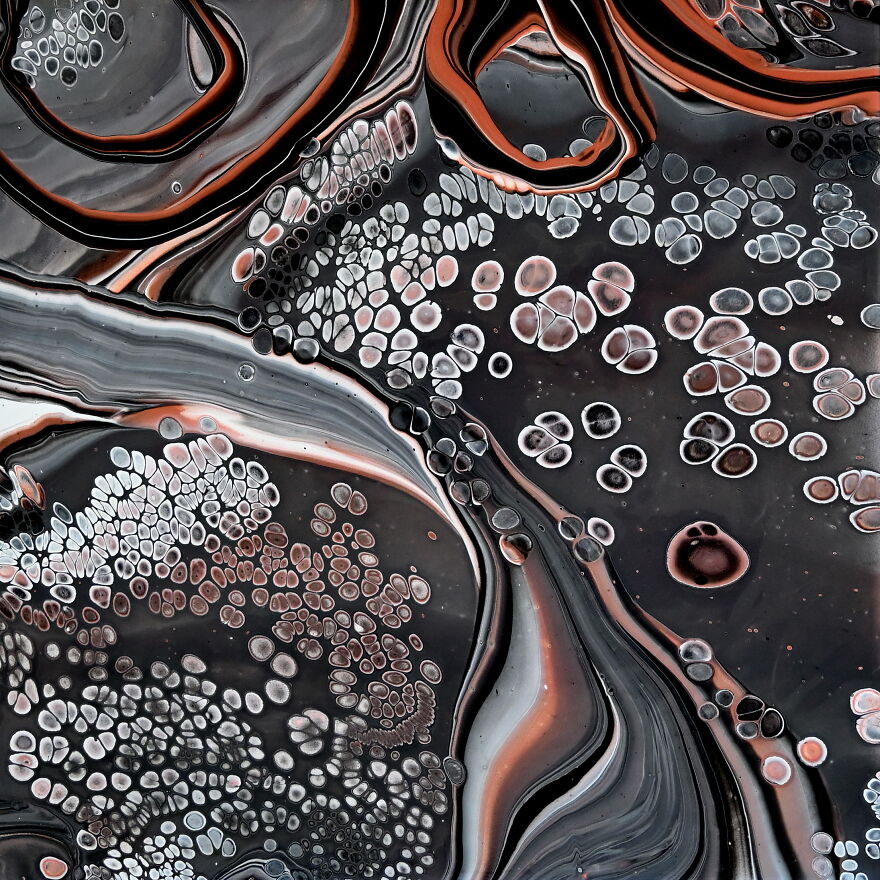 Flip And Lip ~ Black & White And Copper ~ Acrylic Pouring With Cells ~ Fluid Art