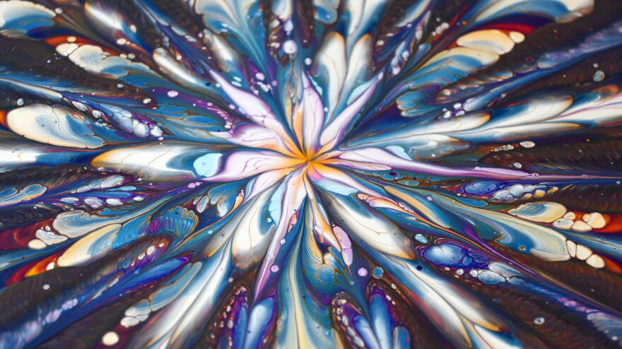Leaky Colander Acrylic Pour ~ Kaleidoscopic Flower ~ Fluid Art Painting ~ Abstract Flower